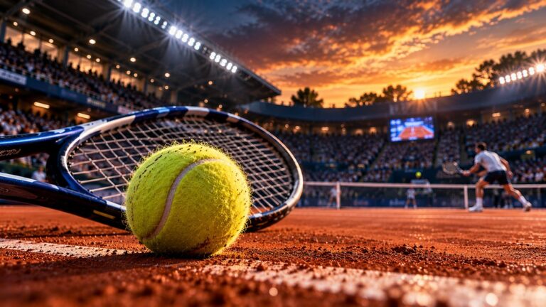 Tenis topu, raket ve kort atmosferiyle tenis haberleri için temsili görsel