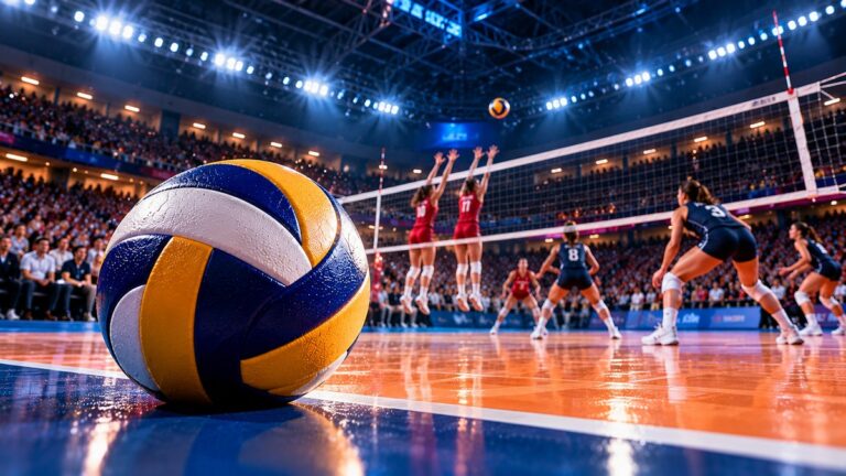 Voleybol topu ve file önünde mücadele eden oyuncularla voleybol haberleri için temsili görsel